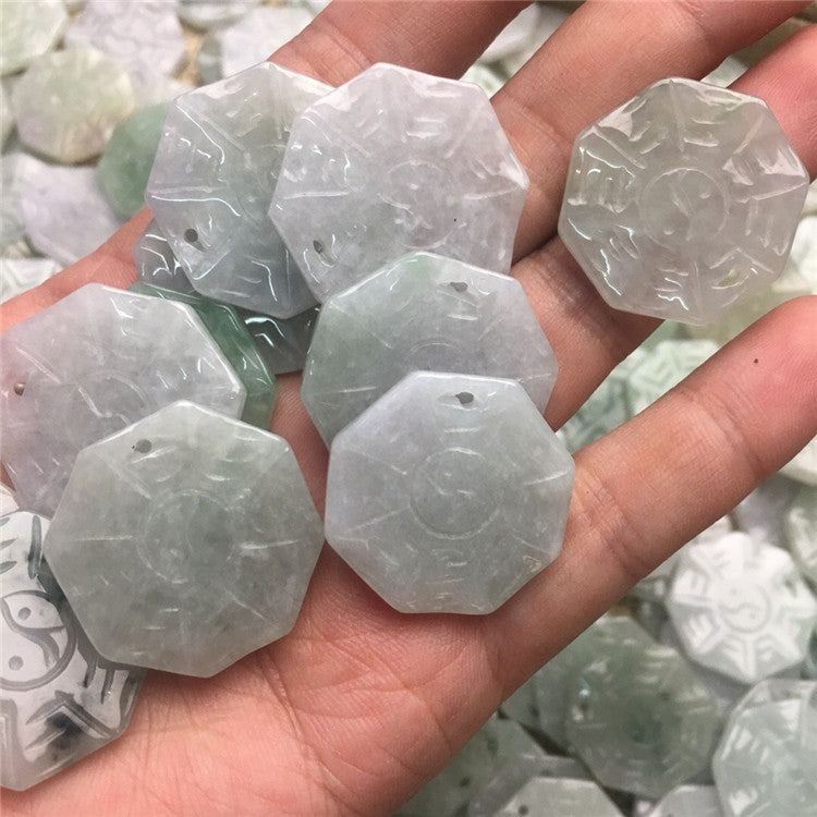 Myanmar jade ice seed Bagua jade A goods jade jade accessories jade parts pendant manufacturer wholesale jade flower pieces (1 piece)