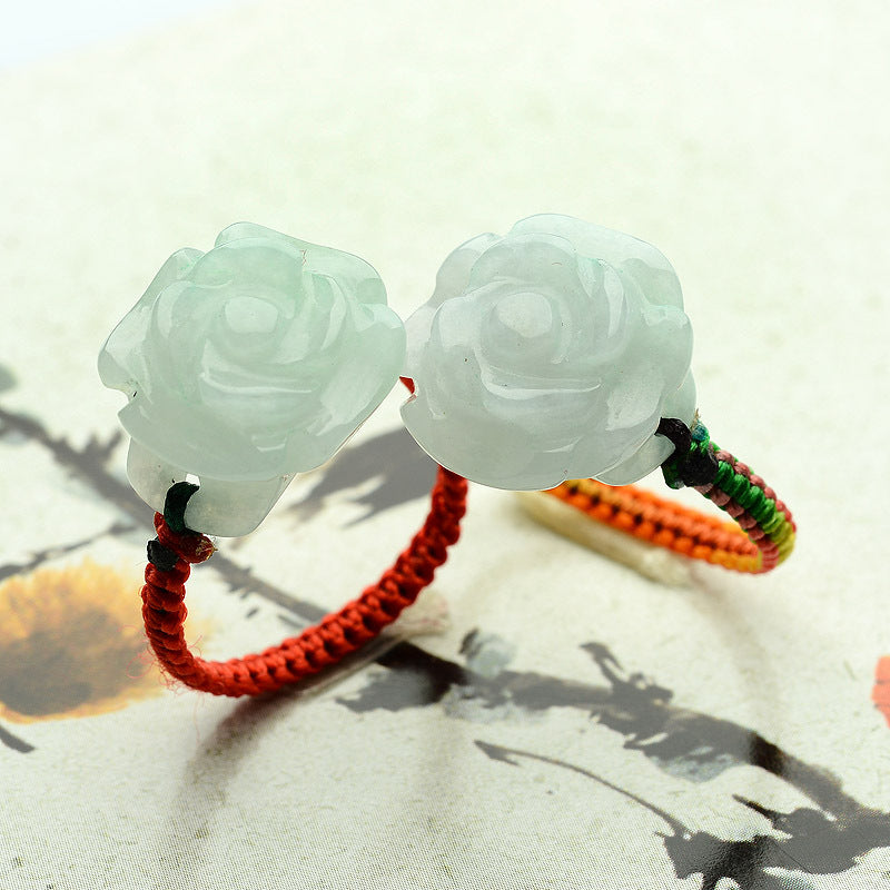 Jade a-grade jade parts, braided rose rings, small accessories, jade jewelry, handicrafts, wholesale jade rings (1 piece)