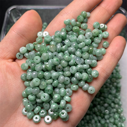 Jadeite A-grade bean green abacus beads loose beads Myanmar Laokeng ice waxy bean green bean separator bracelet necklace separator beads wholesale jade accessories (1 piece)