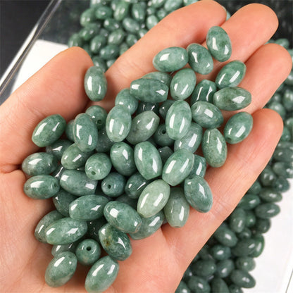 Jade a goods bean green long beads drum beads rice beads jade hand-woven diy bracelet hand string finished loose beads accessories goods jade accessories (1)