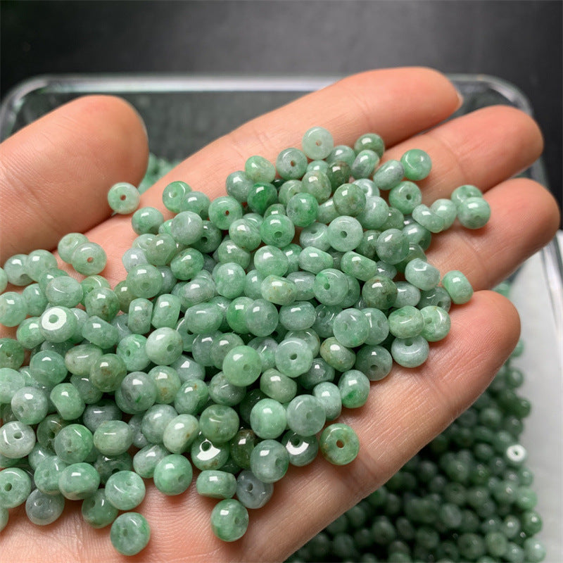 Jadeite A-grade bean green abacus beads loose beads Myanmar Laokeng ice waxy bean green bean separator bracelet necklace separator beads wholesale jade accessories (1 piece)