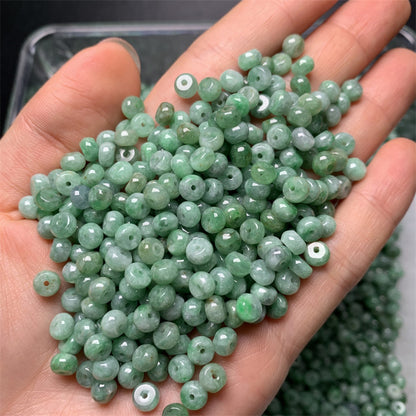 Jadeite A-grade bean green abacus beads loose beads Myanmar Laokeng ice waxy bean green bean separator bracelet necklace separator beads wholesale jade accessories (1 piece)