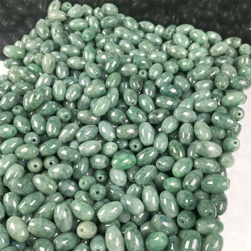 Jade a goods bean green long beads drum beads rice beads jade hand-woven diy bracelet hand string finished loose beads accessories goods jade accessories (1)