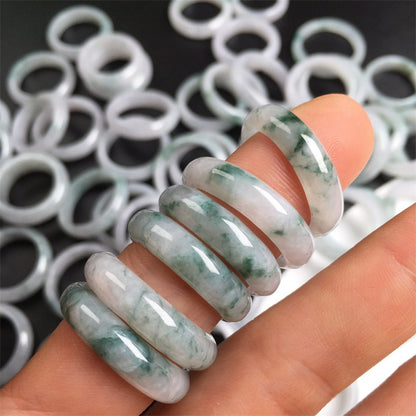 Burmese jade A grade round jade ring accessories ice floating flower ring circle ice floating blue flower ring men and women style jade ring (1 piece)