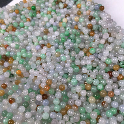 Burmese jade A goods 3.5mm ice three-color loose beads diy round beads ingredients jade jade accessories (1 piece)