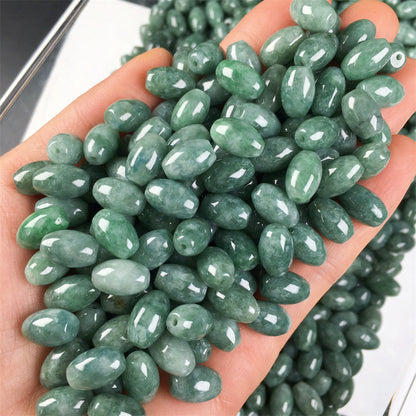 Jade a goods bean green long beads drum beads rice beads jade hand-woven diy bracelet hand string finished loose beads accessories goods jade accessories (1)