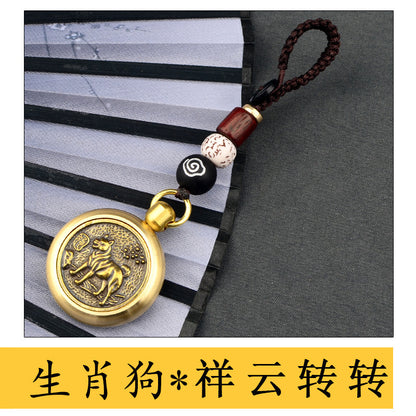 Rotating hand-held ornaments of the twelve zodiac animals, copper play decompression artifact keychain play pendant