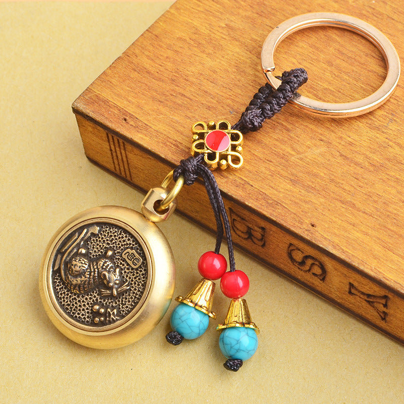 Brass zodiac money transfer handle pendant Chinese knot car keychain pendant decompression transfer retro key chain