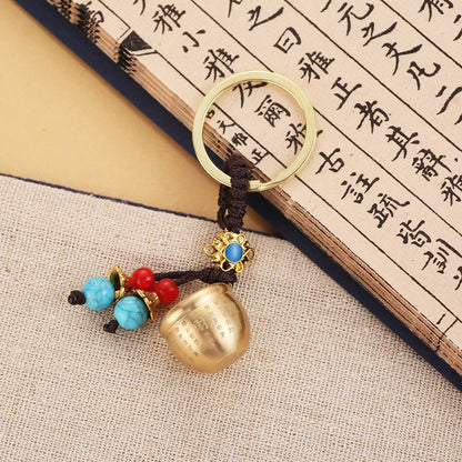 Brass zodiac money transfer handle pendant Chinese knot car keychain pendant decompression transfer retro key chain