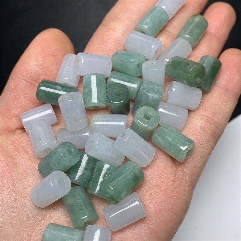 Burmese jadeite jade Lutong loose beads Bean green ice white Lutong loose beads Jade accessories = (1 piece)