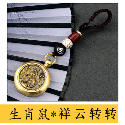 Rotating hand-held ornaments of the twelve zodiac animals, copper play decompression artifact keychain play pendant