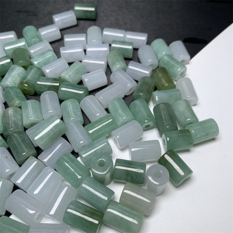 Burmese jadeite jade Lutong loose beads Bean green ice white Lutong loose beads Jade accessories = (1 piece)