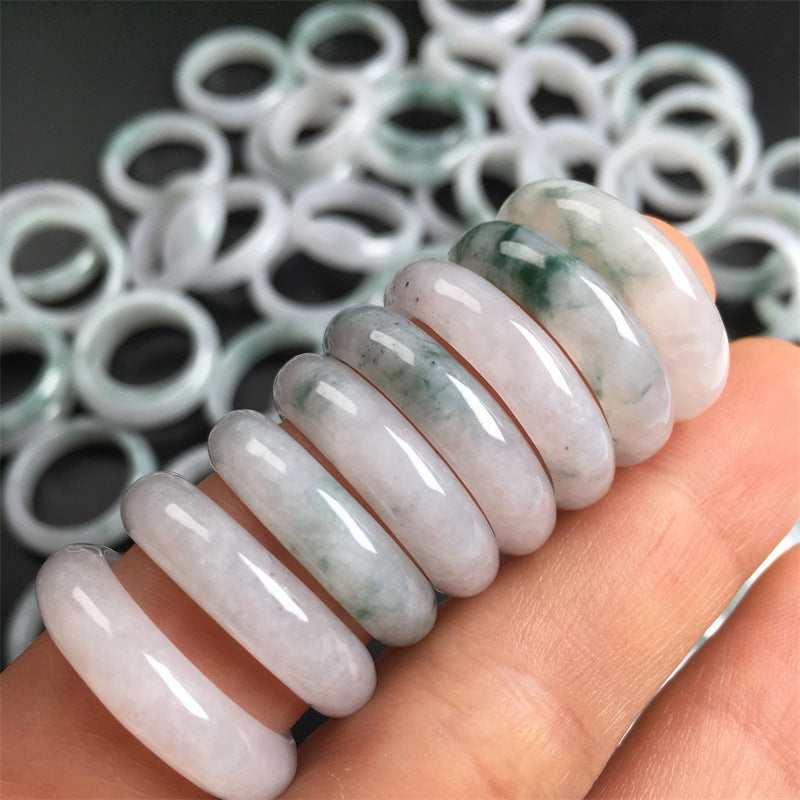 Burmese jade A grade round jade ring accessories ice floating flower ring circle ice floating blue flower ring men and women style jade ring (1 piece)