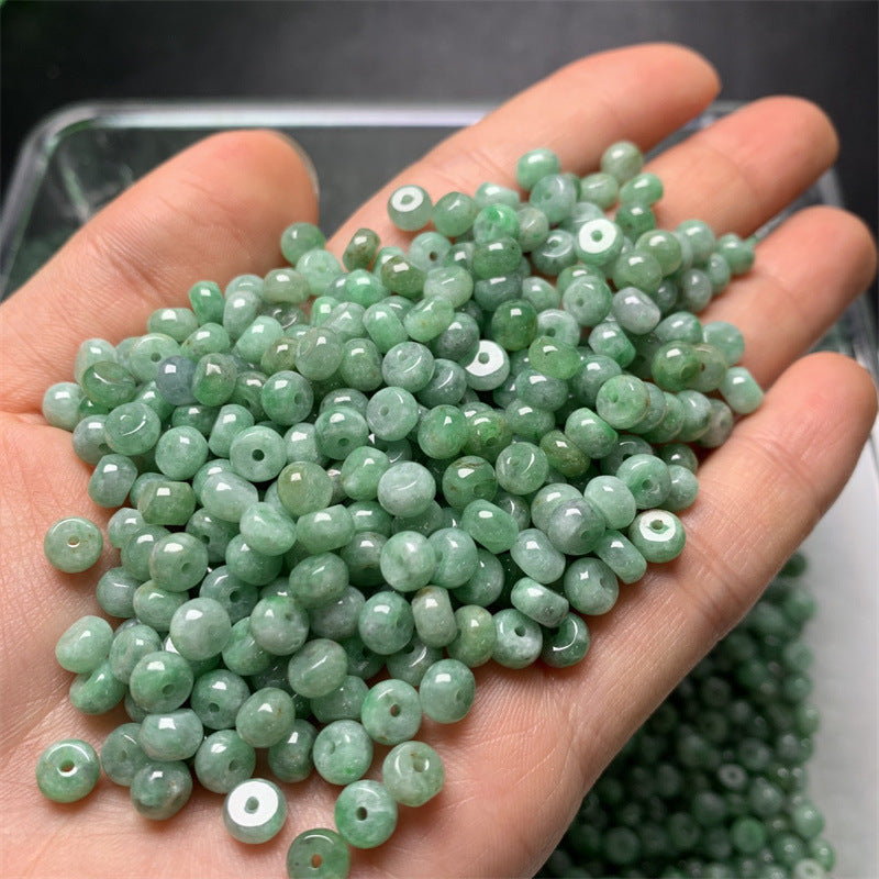 Jadeite A-grade bean green abacus beads loose beads Myanmar Laokeng ice waxy bean green bean separator bracelet necklace separator beads wholesale jade accessories (1 piece)