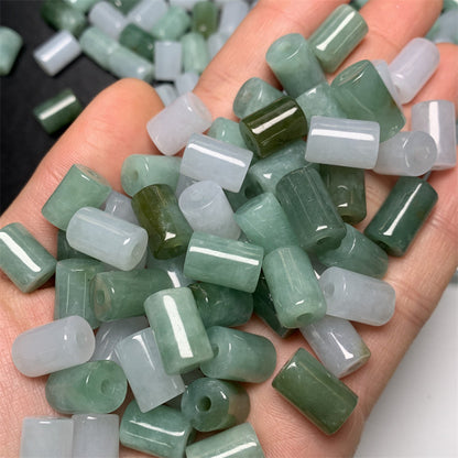 Burmese jadeite jade Lutong loose beads Bean green ice white Lutong loose beads Jade accessories = (1 piece)