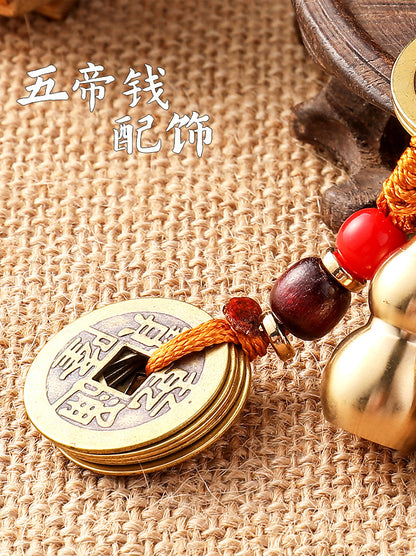 Brass eight guardian gods pendant accessories couple car keychain empty gourd with sand yellow rope five emperors money accessories