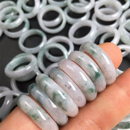 Burmese jade A grade round jade ring accessories ice floating flower ring circle ice floating blue flower ring men and women style jade ring (1 piece)