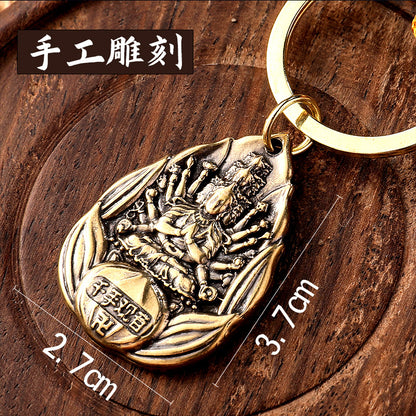 Brass eight guardian gods pendant accessories couple car keychain empty gourd with sand yellow rope five emperors money accessories