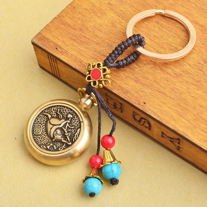 Brass zodiac money transfer handle pendant Chinese knot car keychain pendant decompression transfer retro key chain