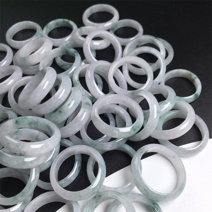 Burmese jade A grade round jade ring accessories ice floating flower ring circle ice floating blue flower ring men and women style jade ring (1 piece)