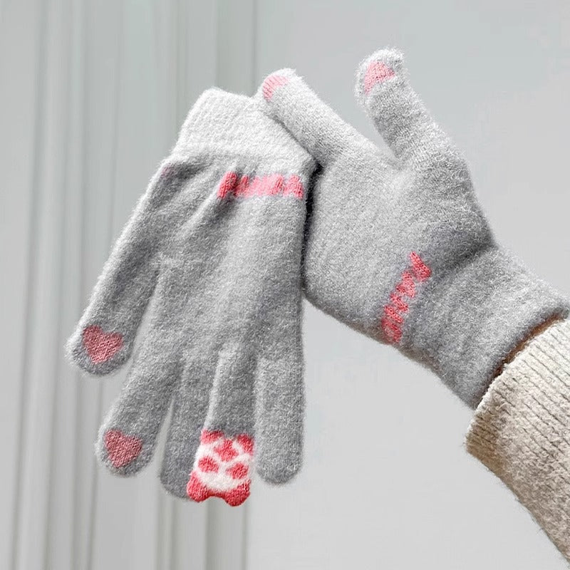 (1 Pair) Red Panda Cute Velvet Thickened Gloves for Students Cycling to Keep Warm and Cold-proof, Touch Screen for Daily Use at Home in Winter