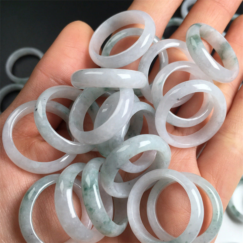 Burmese jade A grade round jade ring accessories ice floating flower ring circle ice floating blue flower ring men and women style jade ring (1 piece)