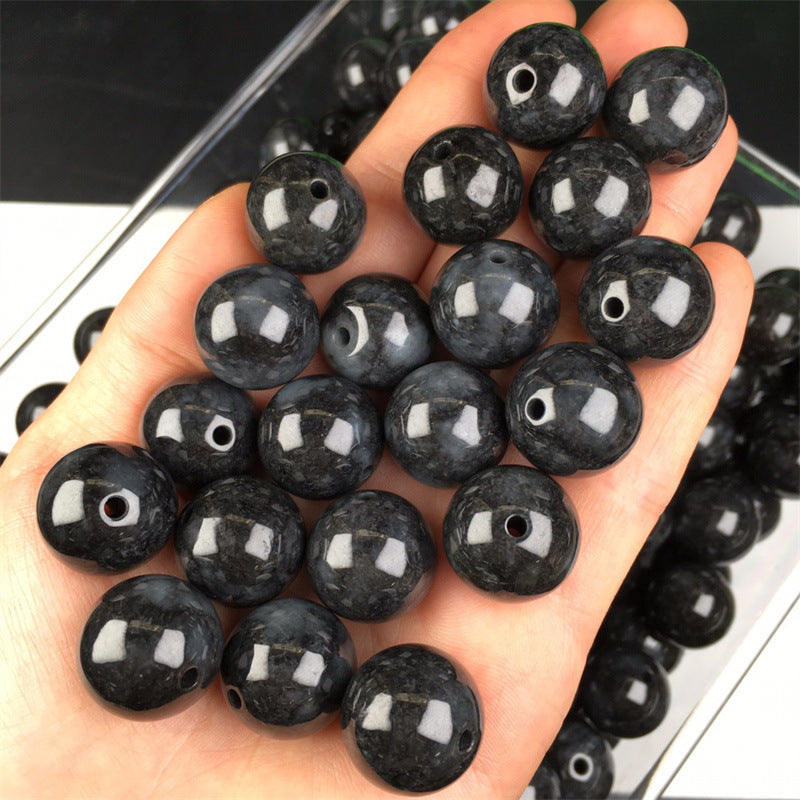 Jade a cargo loose beads jade natural black chicken seed ice seed round bead bracelet necklace DIY accessories beads jade loose beads jade accessories (1 piece)