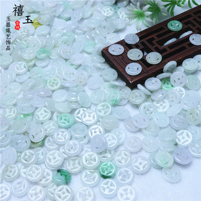 F107 Natural Jade Button Money Jade 10mm Loose Beads Flat Hollow Jade Jade Accessories = (1 pack of 50 pieces)