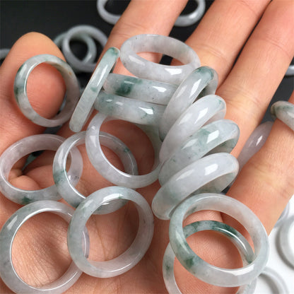 Burmese jade A grade round jade ring accessories ice floating flower ring circle ice floating blue flower ring men and women style jade ring (1 piece)