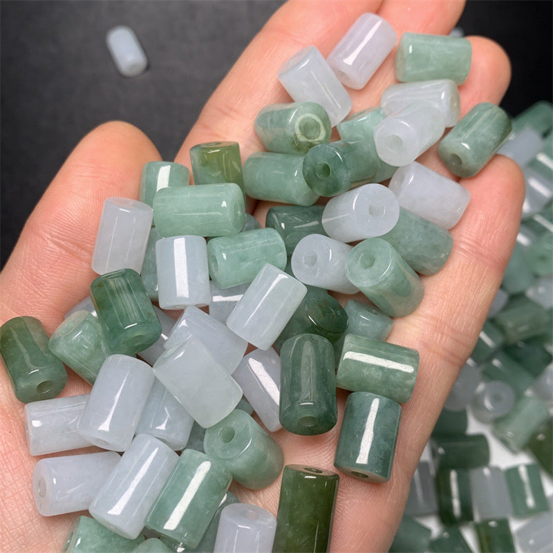 Burmese jadeite jade Lutong loose beads Bean green ice white Lutong loose beads Jade accessories = (1 piece)