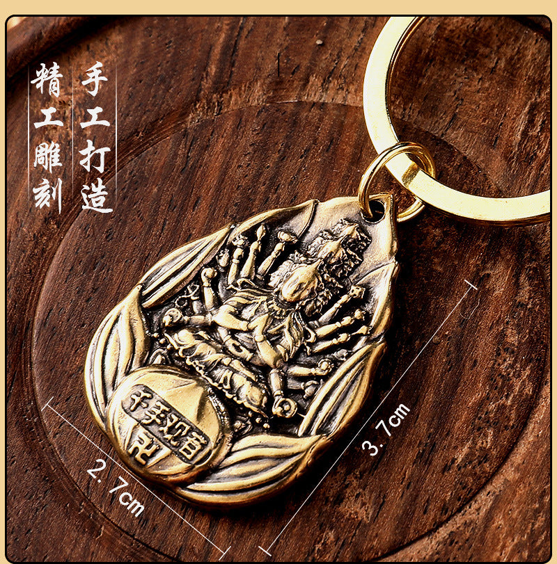 Brass eight guardian gods pendant accessories couple car keychain empty gourd with sand yellow rope five emperors money accessories