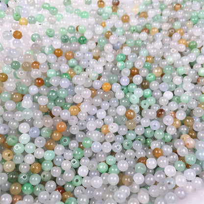 Burmese jade A goods 3.5mm ice three-color loose beads diy round beads ingredients jade jade accessories (1 piece)