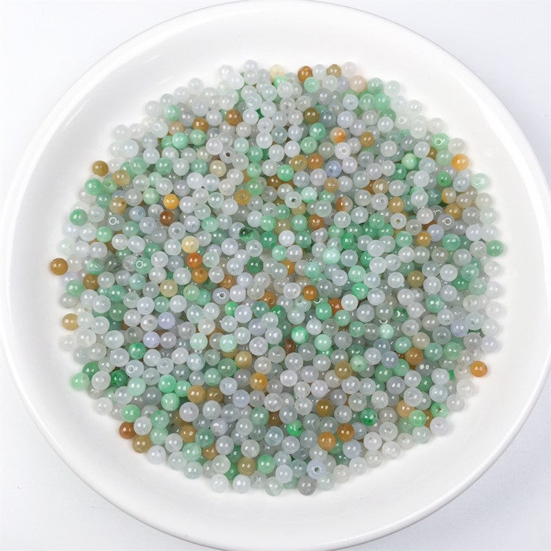 Burmese jade A goods 3.5mm ice three-color loose beads diy round beads ingredients jade jade accessories (1 piece)