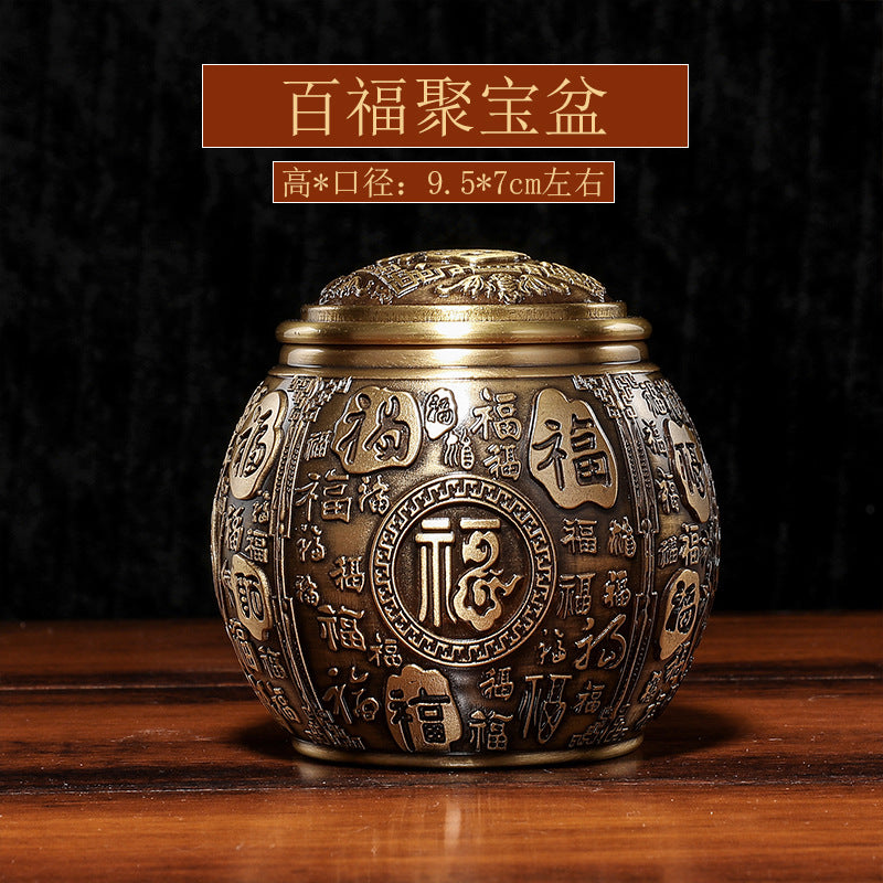 Brass Baifu cornucopia tea can with lid rice jar office small ornaments study decoration opening gift