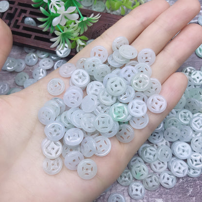 F107 Natural Jade Button Money Jade 10mm Loose Beads Flat Hollow Jade Jade Accessories = (1 pack of 50 pieces)