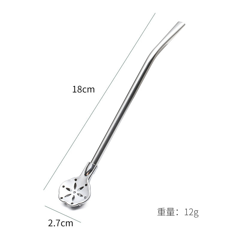 (5支)加長吸管勺子 304不鏽鋼奶茶攪拌過濾一體兩用居家日用