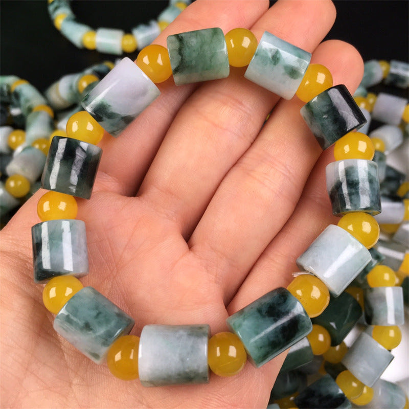 Burmese jade A-grade bracelets with high-waving colors, passepartout bracelets, jade bracelets, bucket beads bracelets, jadeite accessories (1 piece)