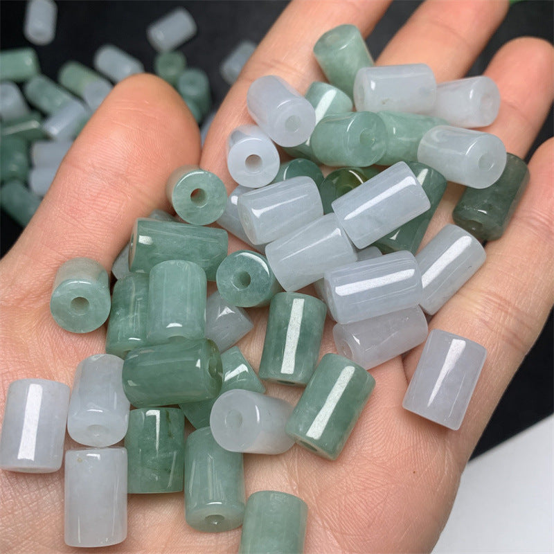 Burmese jadeite jade Lutong loose beads Bean green ice white Lutong loose beads Jade accessories = (1 piece)