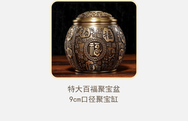 Brass Baifu cornucopia tea can with lid rice jar office small ornaments study decoration opening gift