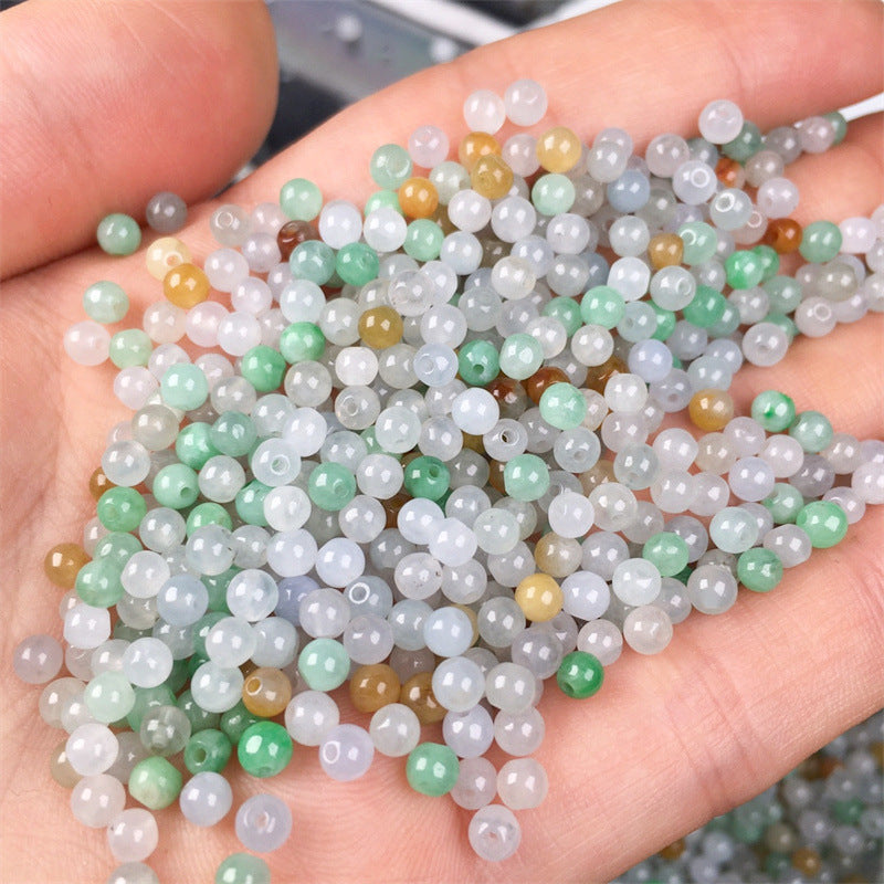 Burmese jade A goods 3.5mm ice three-color loose beads diy round beads ingredients jade jade accessories (1 piece)