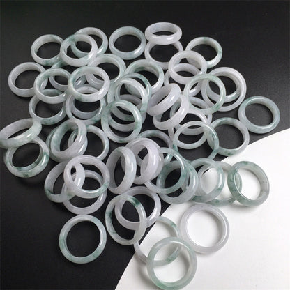 Burmese jade A grade round jade ring accessories ice floating flower ring circle ice floating blue flower ring men and women style jade ring (1 piece)