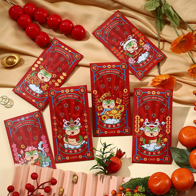 [Pack of 12] New Year of the Snake New Spring Festival Creative Hot Stamping Red Packet Cartoon Red Envelope Bags