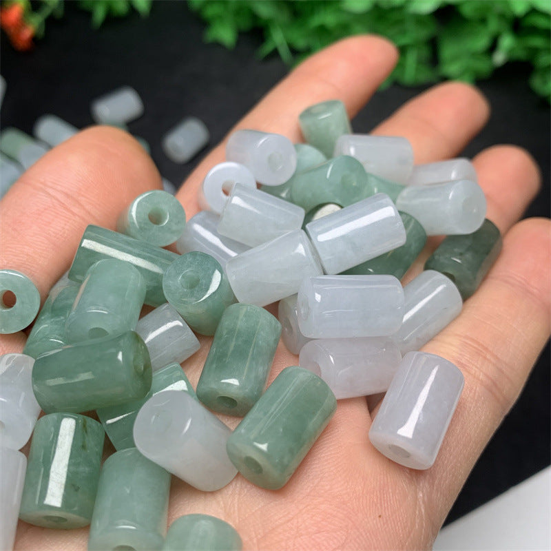 Burmese jadeite jade Lutong loose beads Bean green ice white Lutong loose beads Jade accessories = (1 piece)