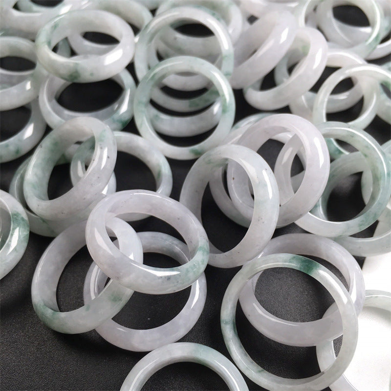 Burmese jade A grade round jade ring accessories ice floating flower ring circle ice floating blue flower ring men and women style jade ring (1 piece)