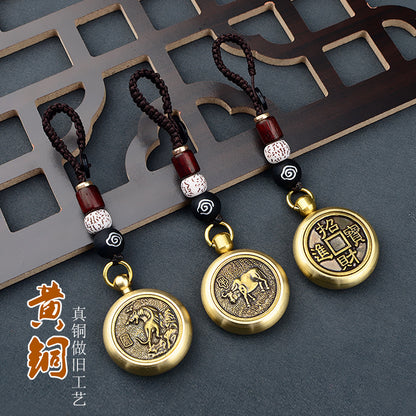 Rotating hand-held ornaments of the twelve zodiac animals, copper play decompression artifact keychain play pendant