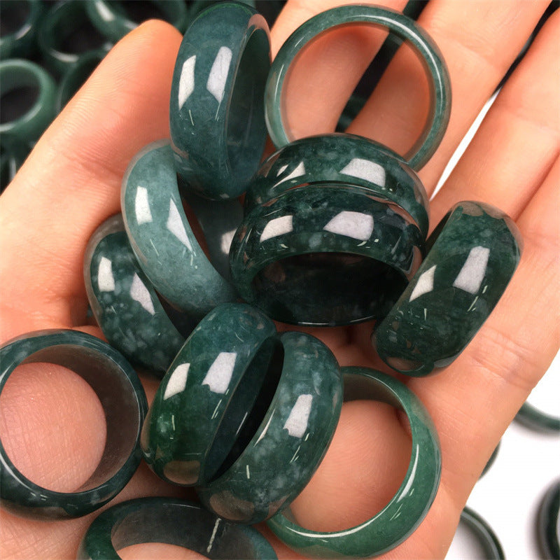 Jade A grade jade jade blue water dangerous material ring jadeite men and women couple jadeite ring (1 piece)