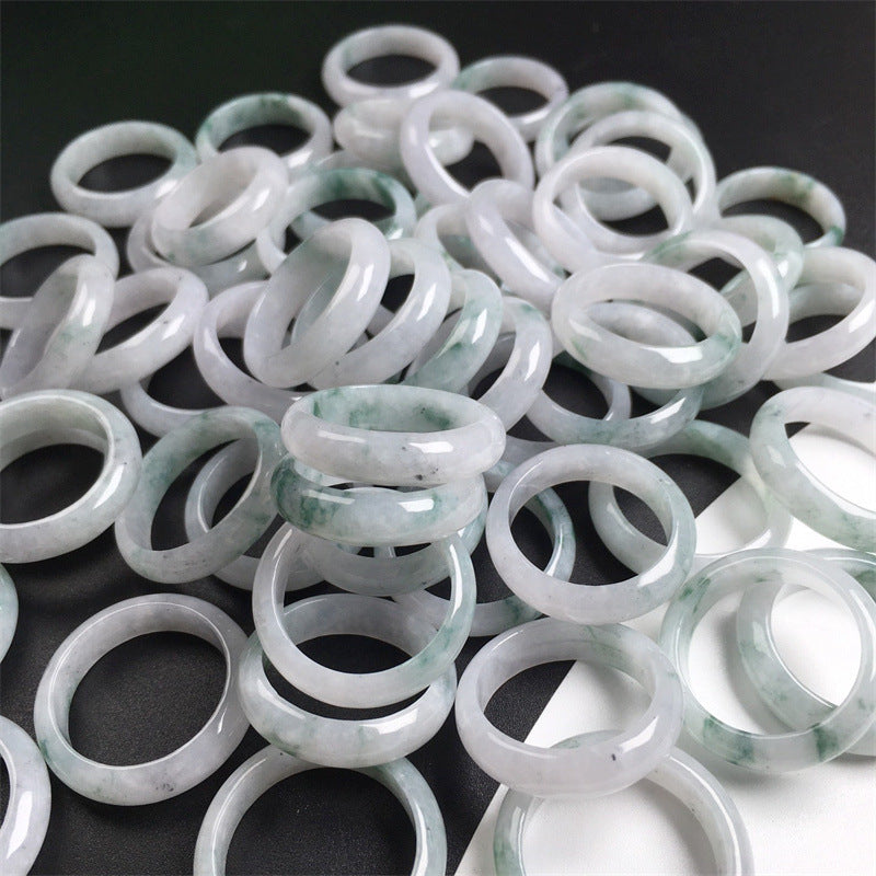 Burmese jade A grade round jade ring accessories ice floating flower ring circle ice floating blue flower ring men and women style jade ring (1 piece)