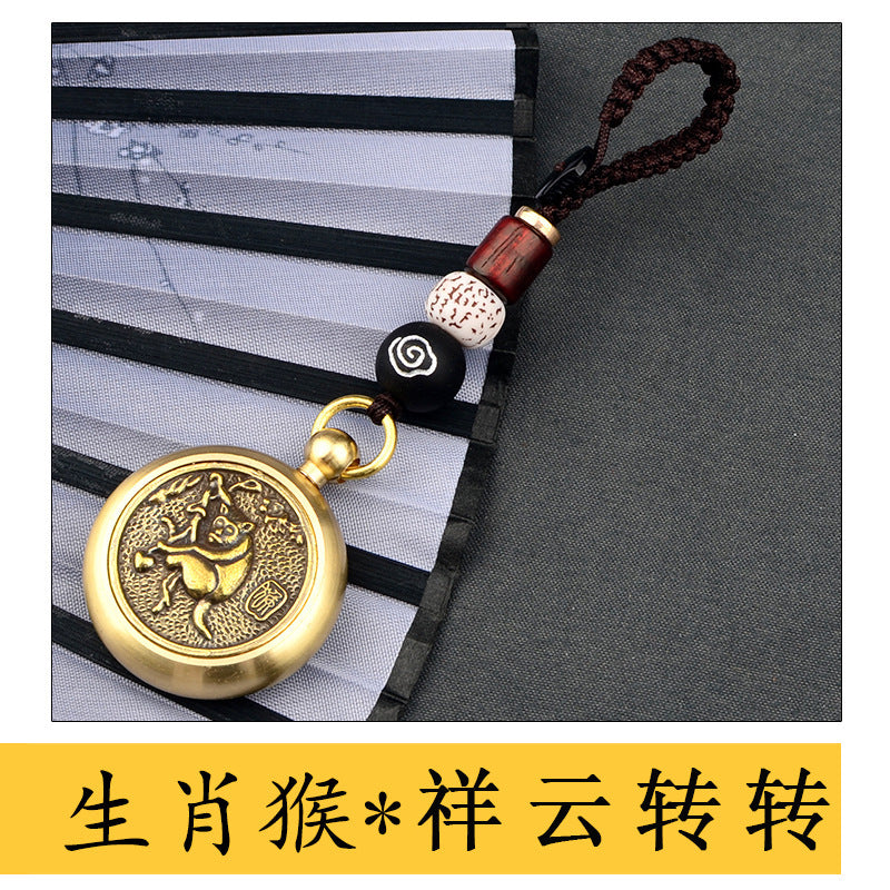 Rotating hand-held ornaments of the twelve zodiac animals, copper play decompression artifact keychain play pendant