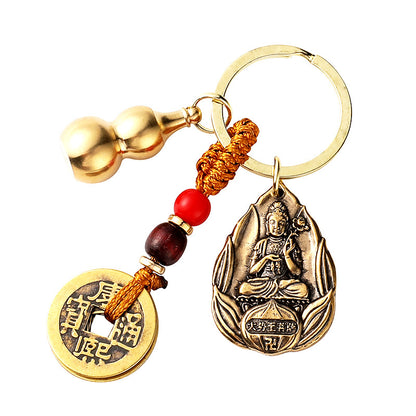 Brass eight guardian gods pendant accessories couple car keychain empty gourd with sand yellow rope five emperors money accessories