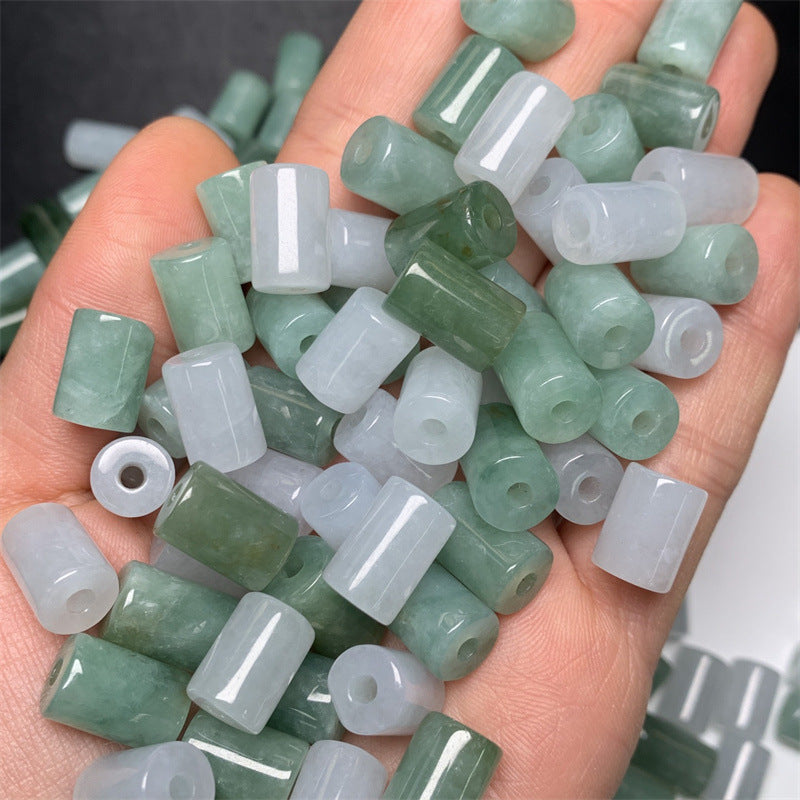 Burmese jadeite jade Lutong loose beads Bean green ice white Lutong loose beads Jade accessories = (1 piece)